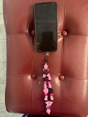 Pink Beaded Phone Charm Wristlet - Feminine Accessory